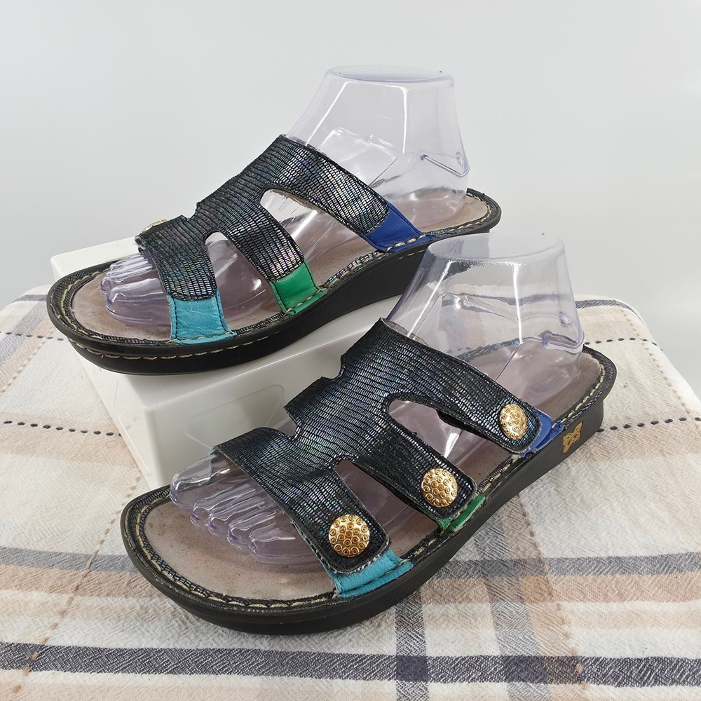 Alegria Venus Multi Color Metallic Gleam Leather Slide Sandals Women 38